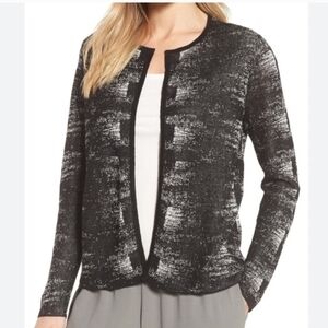 Eileen Fisher Organic Linen Blend Crepe Knit Round Neck Open Cardigan. Sz S